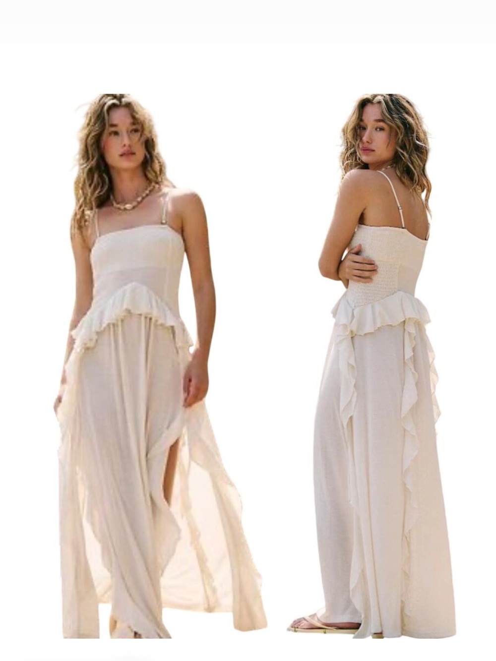 NWOT MAXI MYRA FP Cream Ruffle Maxi Dress - free people Sz large
